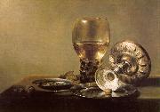 Pieter Claesz, Still Life with Wine Glass and Silver Bowl